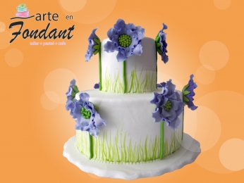 Pastel de flores moradas - Arte en Fondant - Puebla